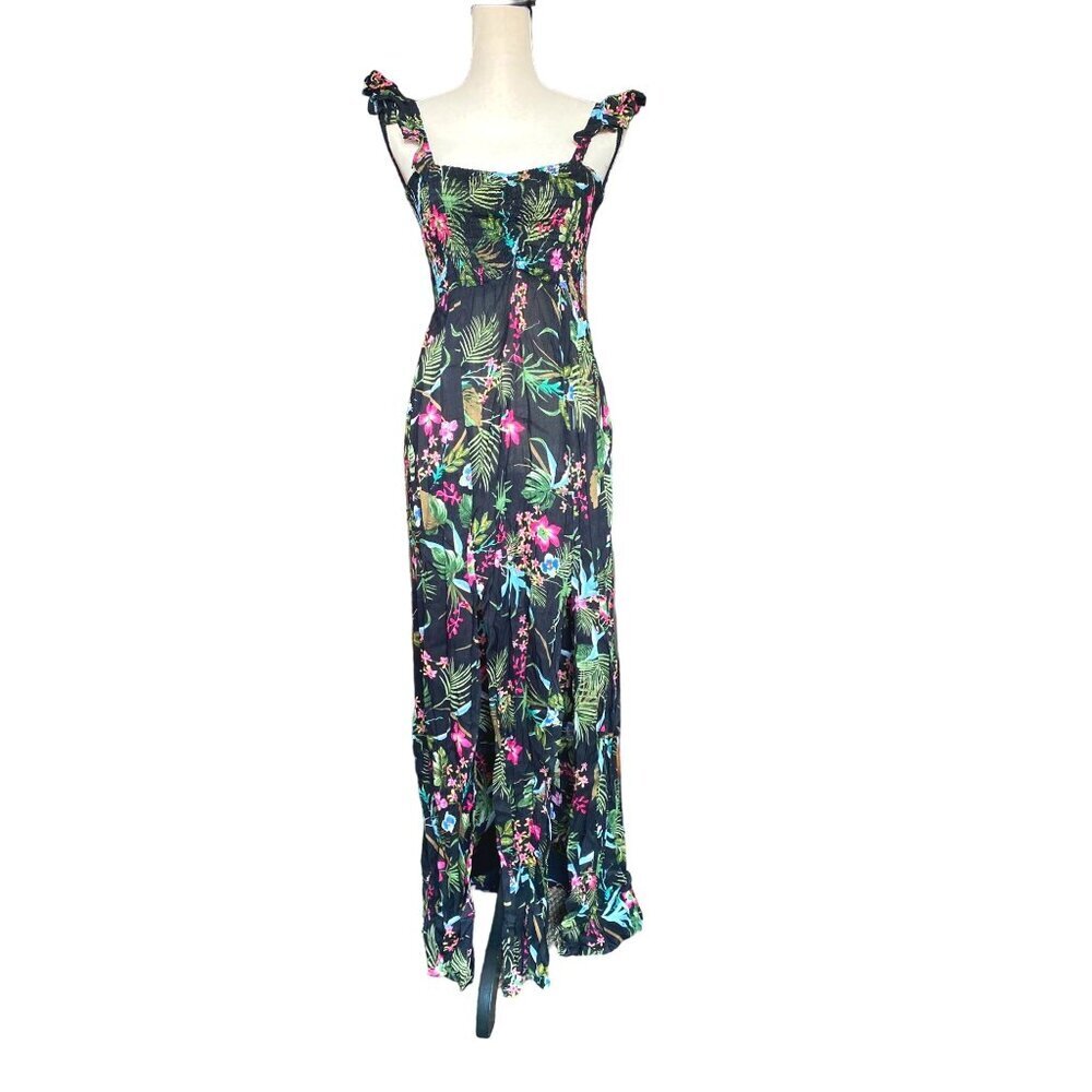 Floral garden printed ruffled summer coastal maxi dress cover up women‎ Small - Picture 4 of 12